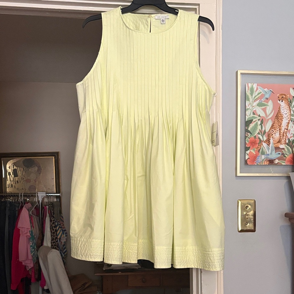 Pleated Tank Mini Dress in Soft Lemon